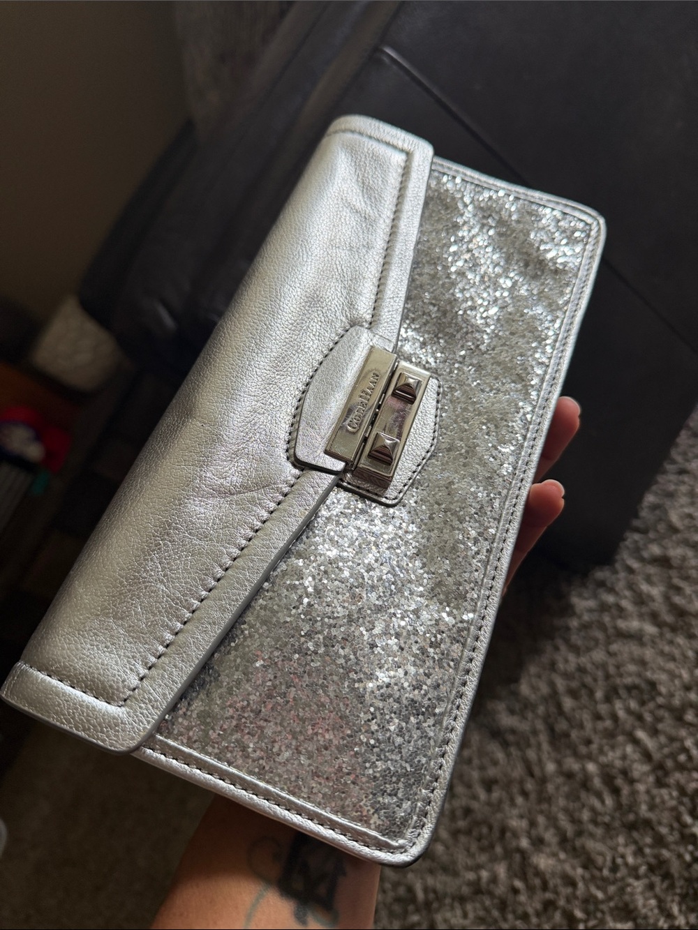 Cole Haan Metallic Silver Glitter Clutch